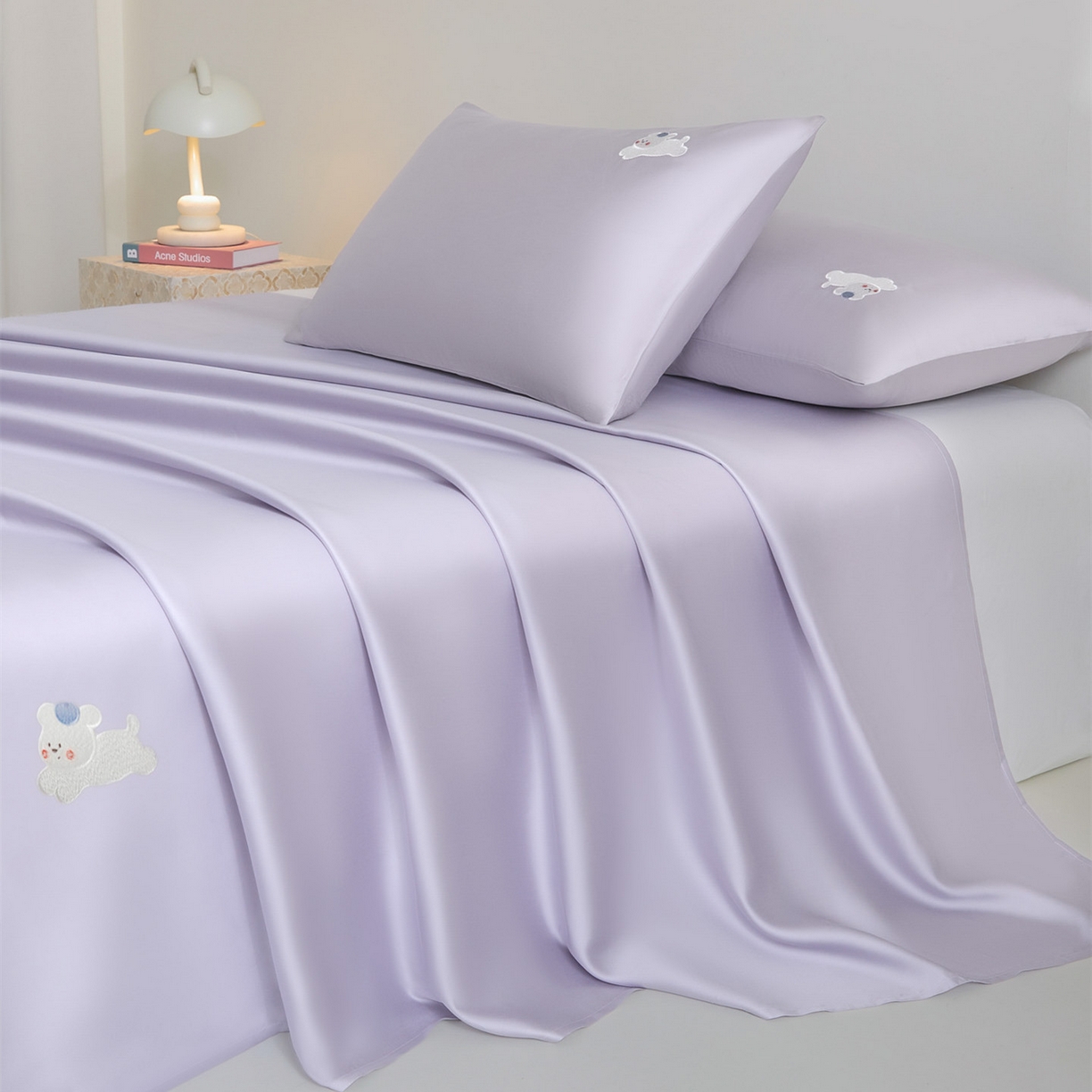 91家纺网 家纺一手货源 找家纺 DC 2026新款莱赛尔天丝卡通刺绣单品床单 风信紫