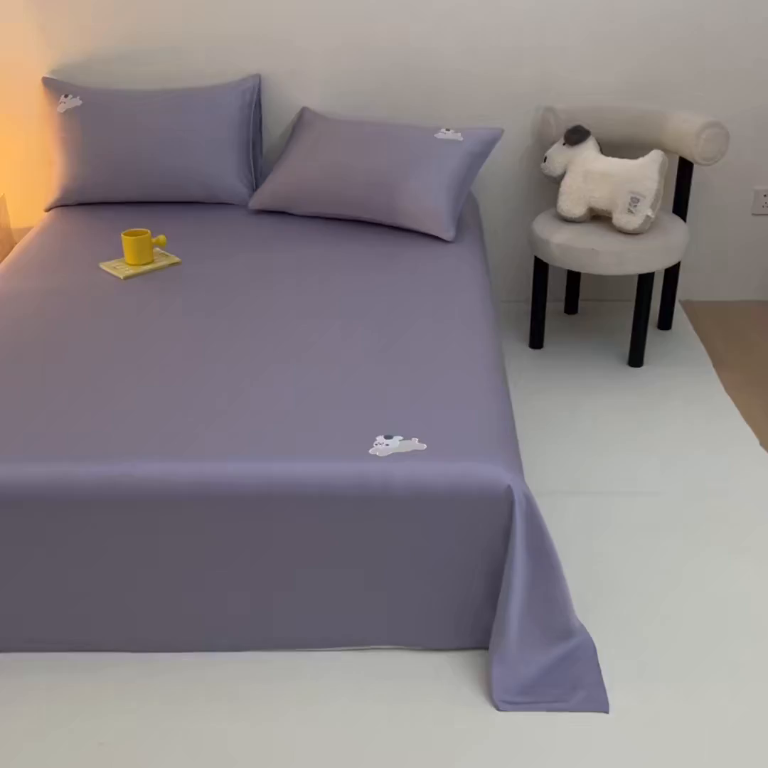 91家纺网 家纺一手货源 找家纺 DC 2026新款莱赛尔天丝卡通刺绣单品床单 风信紫