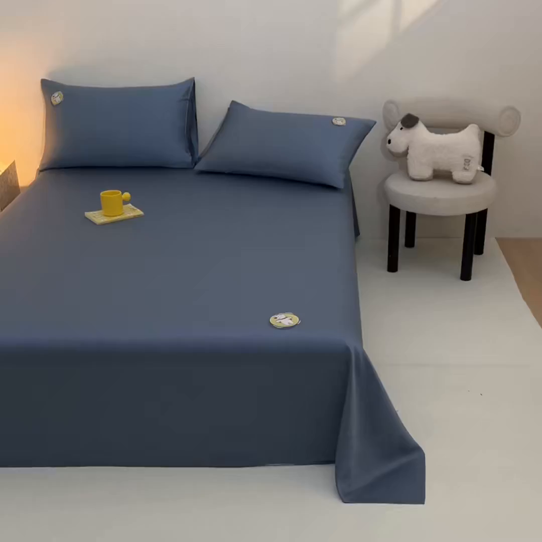 91家纺网 家纺一手货源 找家纺 DC 2026新款莱赛尔天丝卡通刺绣单品床单 梵高蓝