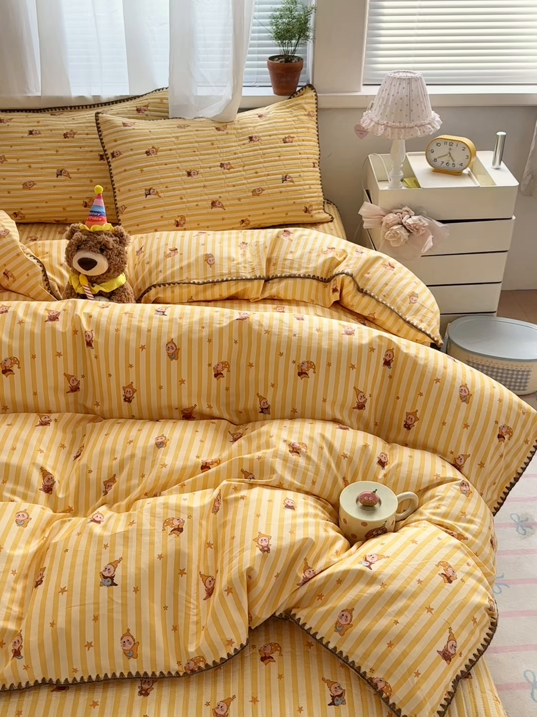 91家纺网 家纺一手货源 找家纺 妮可 2026新款贝壳边双面全棉床盖四件套 芝士星星仔