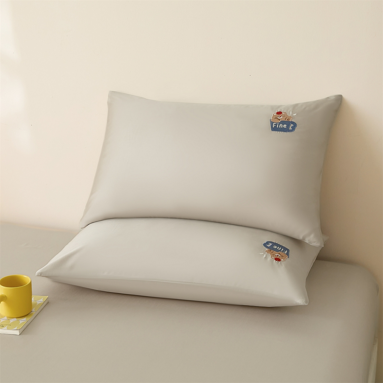 91家纺网 家纺一手货源 找家纺 DC 2026新款莱赛尔天丝卡通刺绣单品床笠 冰川灰