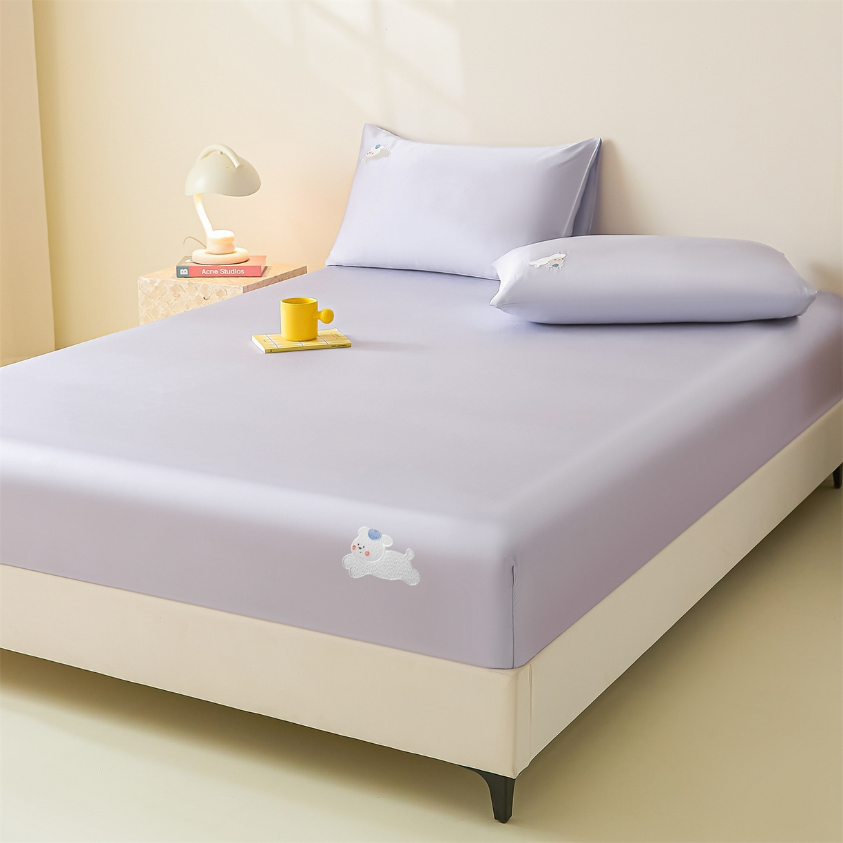 91家纺网 家纺一手货源 找家纺 DC 2026新款莱赛尔天丝卡通刺绣单品床笠 风信紫