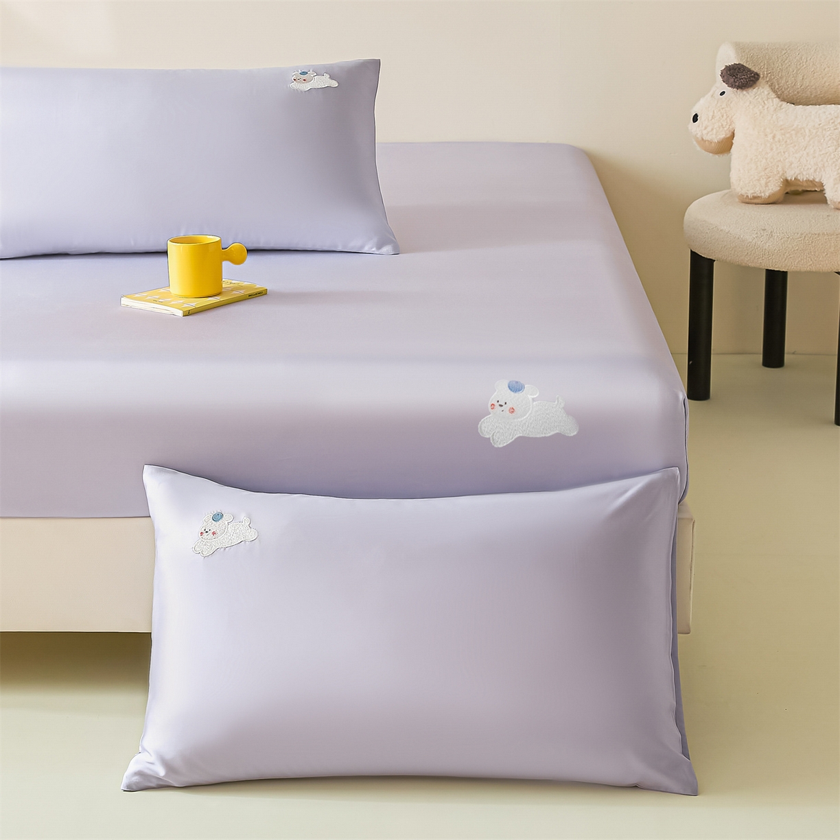 91家纺网 家纺一手货源 找家纺 DC 2026新款莱赛尔天丝卡通刺绣单品床笠 风信紫