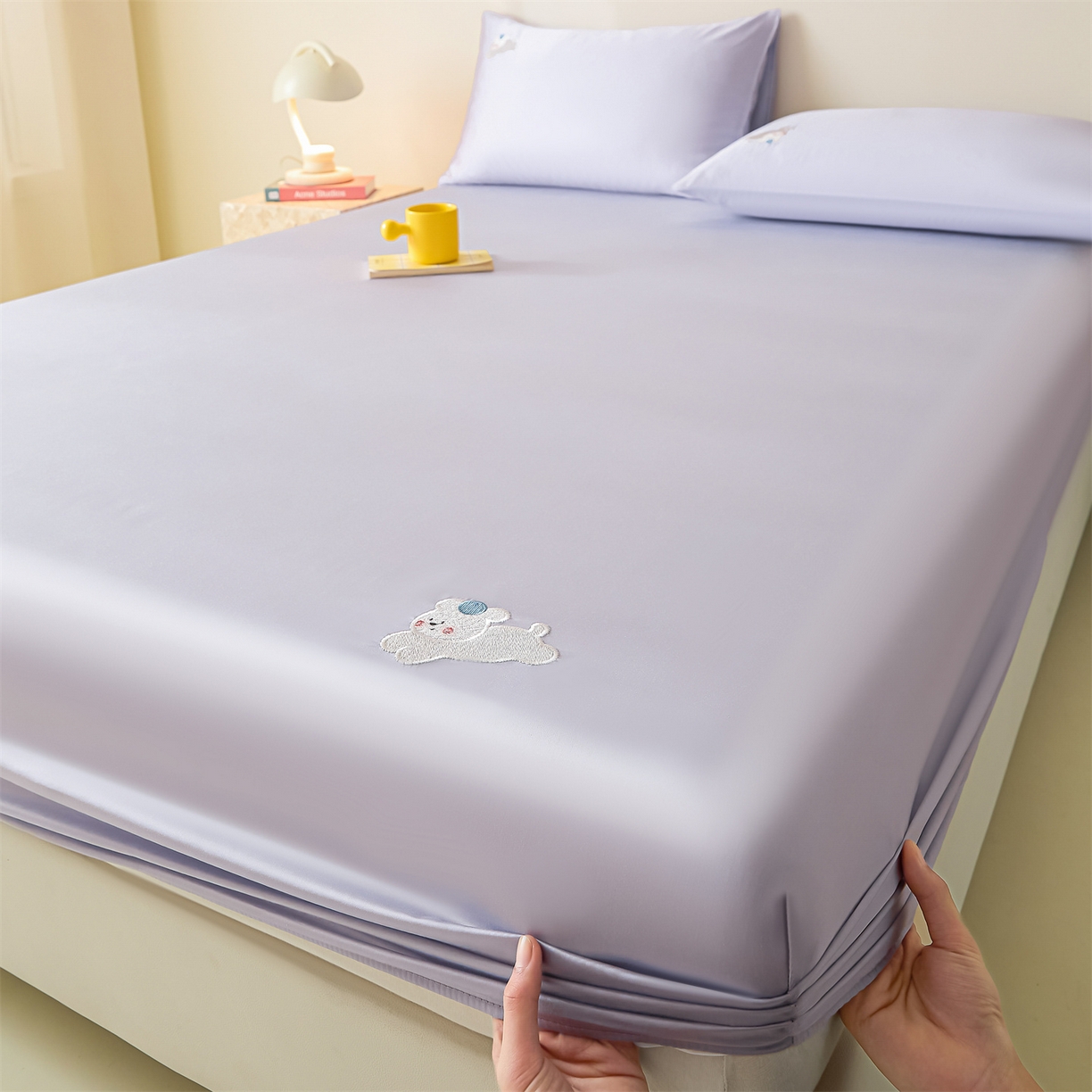 91家纺网 家纺一手货源 找家纺 DC 2026新款莱赛尔天丝卡通刺绣单品床笠 风信紫