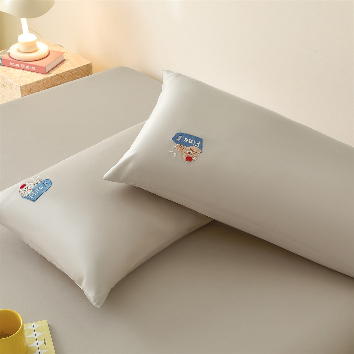 91家纺网 家纺一手货源 找家纺 DC 2026新款莱赛尔天丝卡通刺绣单品床笠 冰川灰