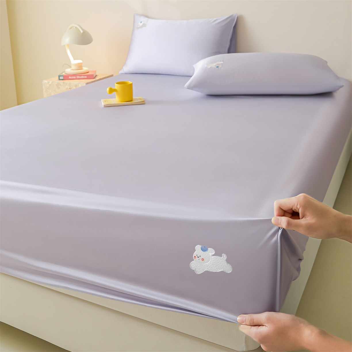 91家纺网 家纺一手货源 找家纺 DC 2026新款莱赛尔天丝卡通刺绣单品床笠 风信紫