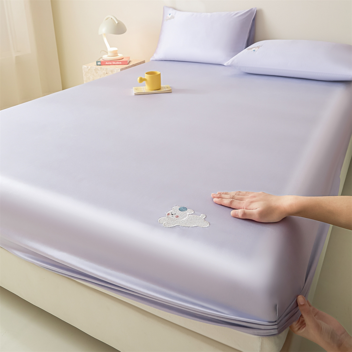 91家纺网 家纺一手货源 找家纺 DC 2026新款莱赛尔天丝卡通刺绣单品床笠 风信紫