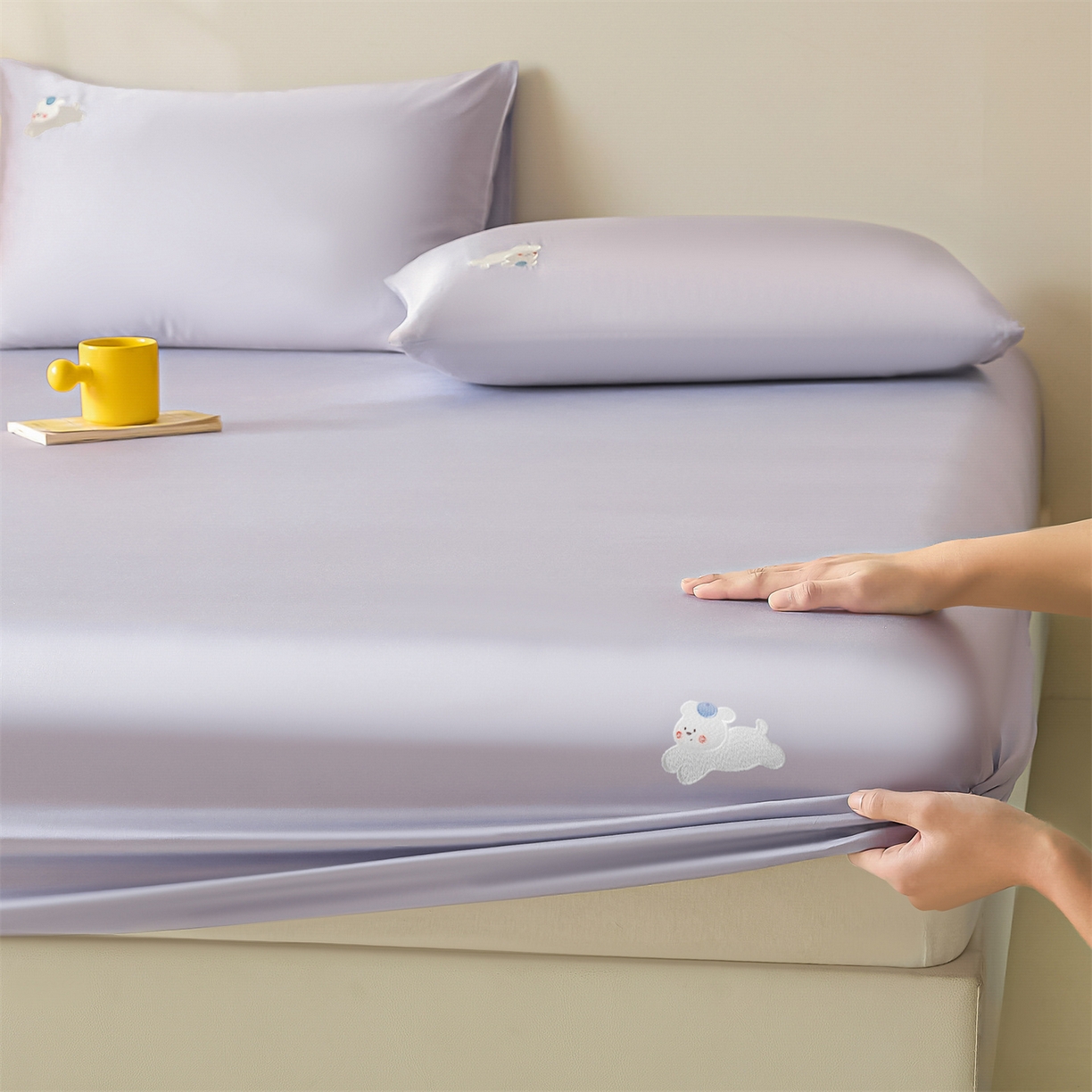 DC 2026新款莱赛尔天丝卡通刺绣单品床笠 风信紫