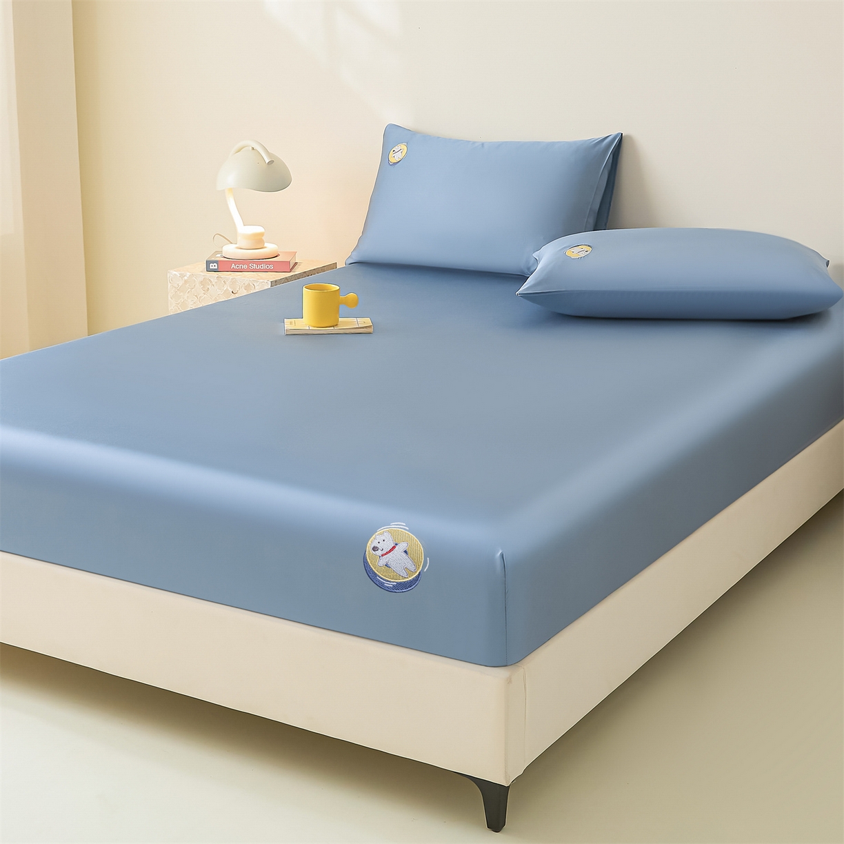 91家纺网 家纺一手货源 找家纺 DC 2026新款莱赛尔天丝卡通刺绣单品床笠 梵高蓝