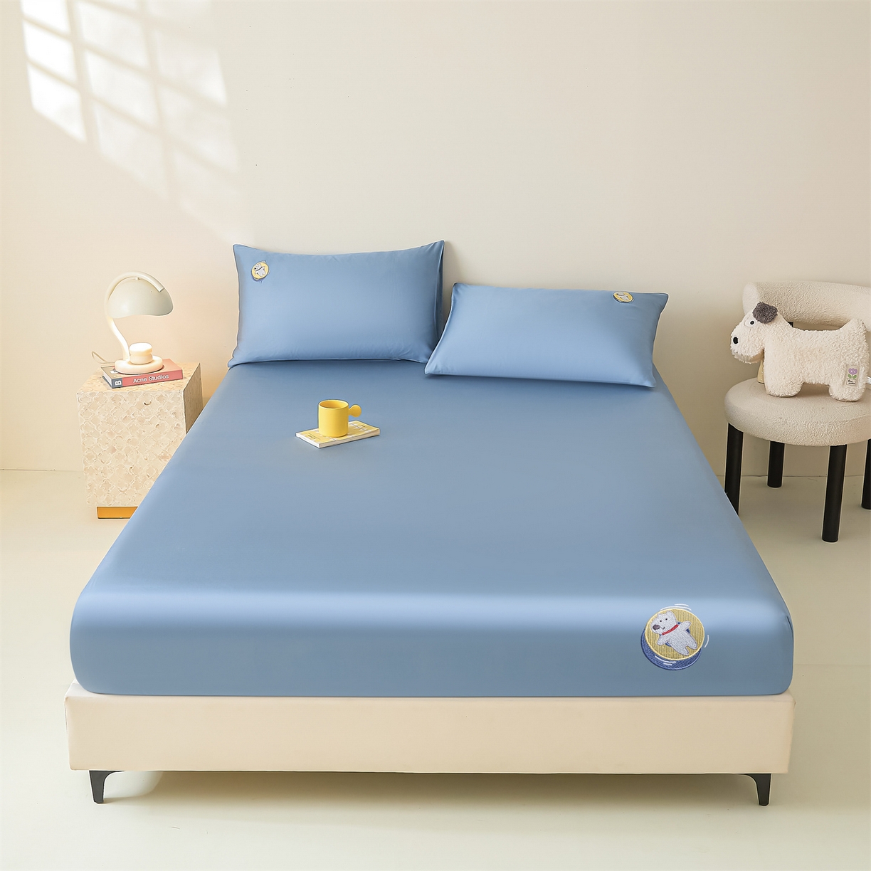 91家纺网 家纺一手货源 找家纺 DC 2026新款莱赛尔天丝卡通刺绣单品床笠 梵高蓝