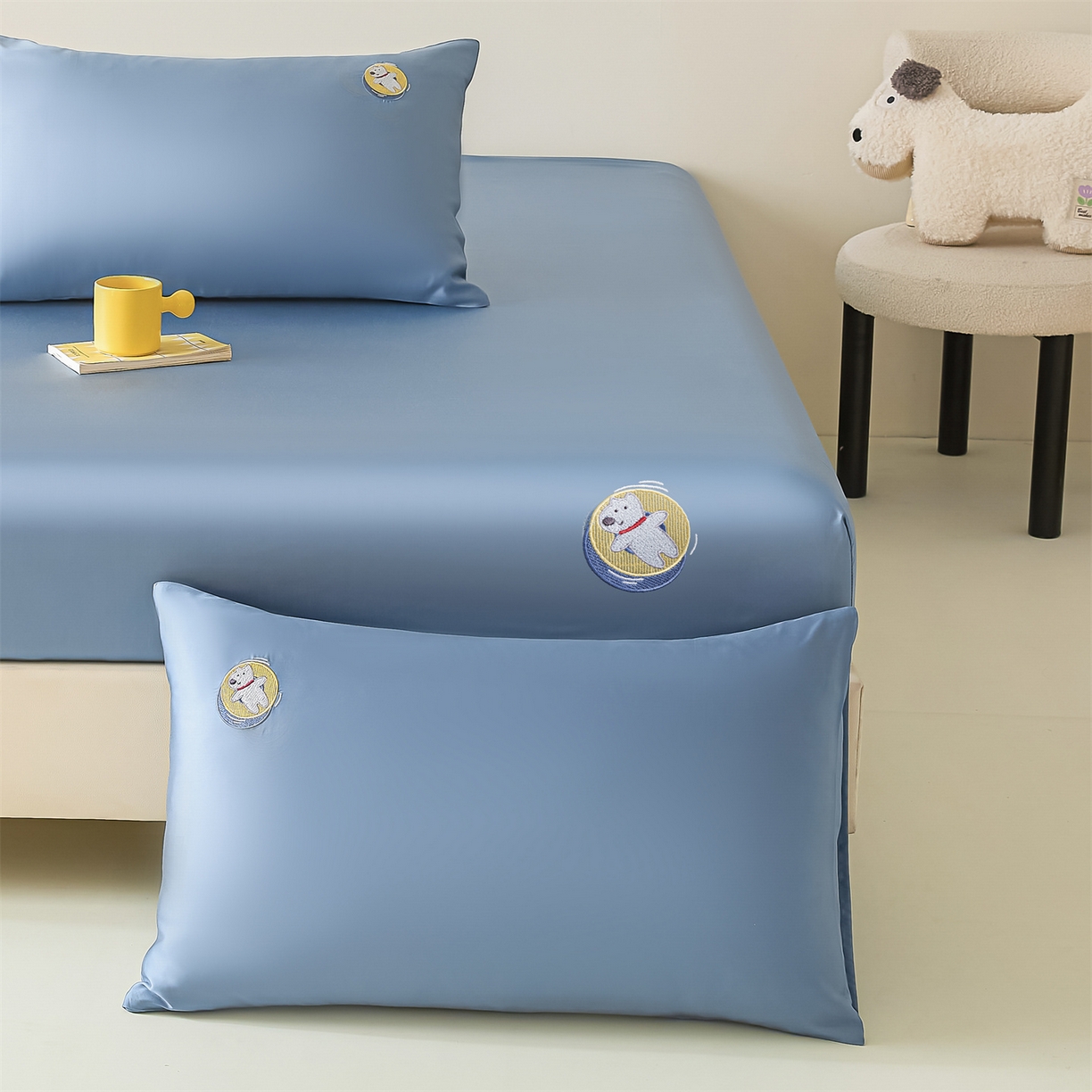 91家纺网 家纺一手货源 找家纺 DC 2026新款莱赛尔天丝卡通刺绣单品床笠 梵高蓝