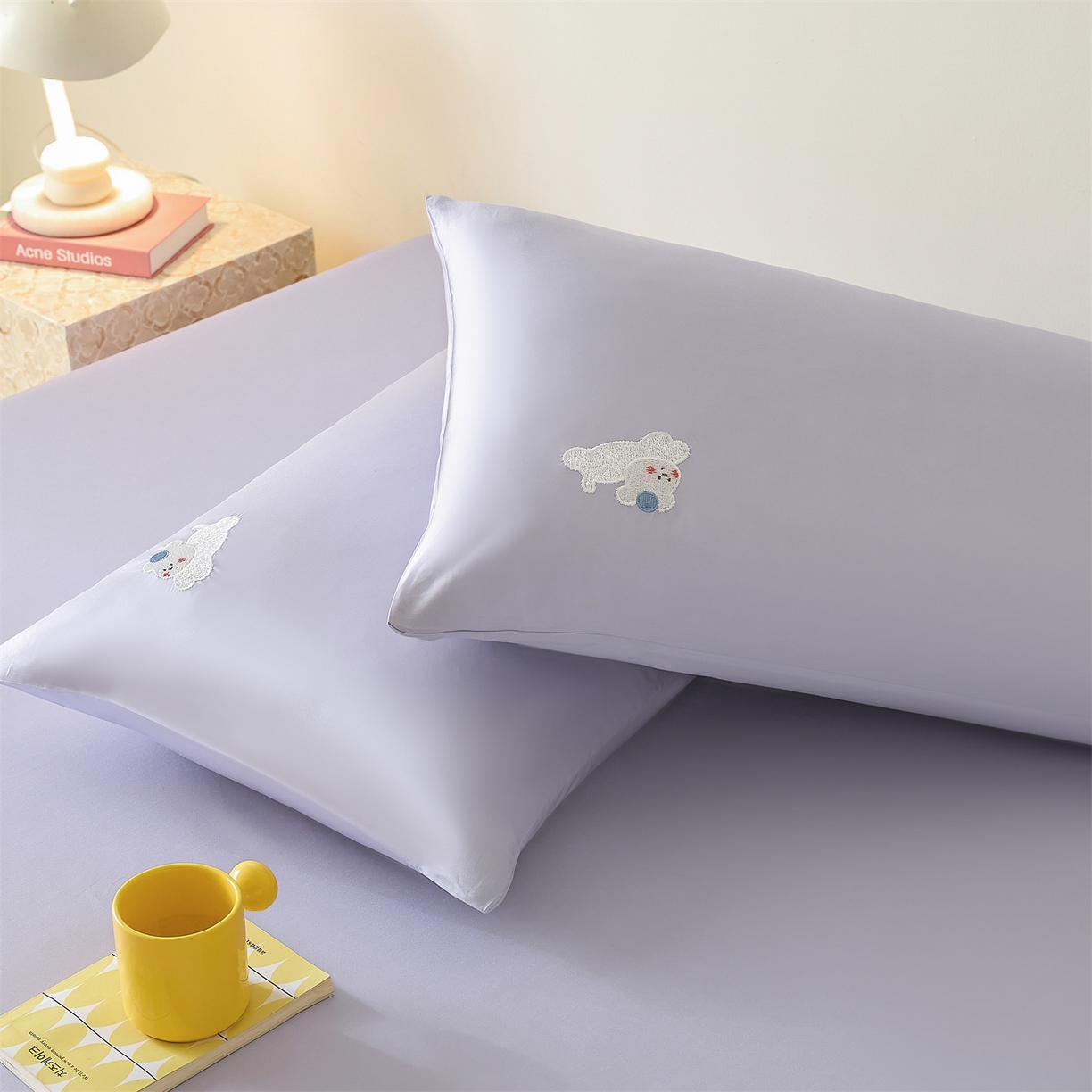 91家纺网 家纺一手货源 找家纺 DC 2026新款莱赛尔天丝卡通刺绣单品床笠 风信紫