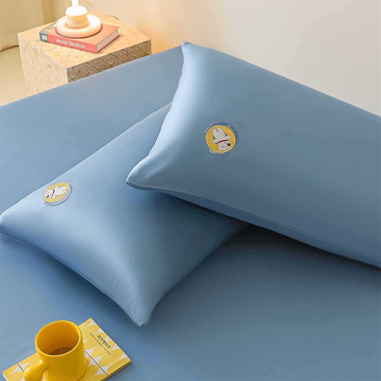 91家纺网 家纺一手货源 找家纺 DC 2026新款莱赛尔天丝卡通刺绣单品床笠 梵高蓝