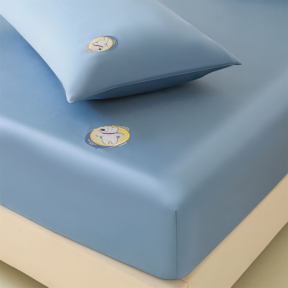 91家纺网 家纺一手货源 找家纺 DC 2026新款莱赛尔天丝卡通刺绣单品床笠 梵高蓝