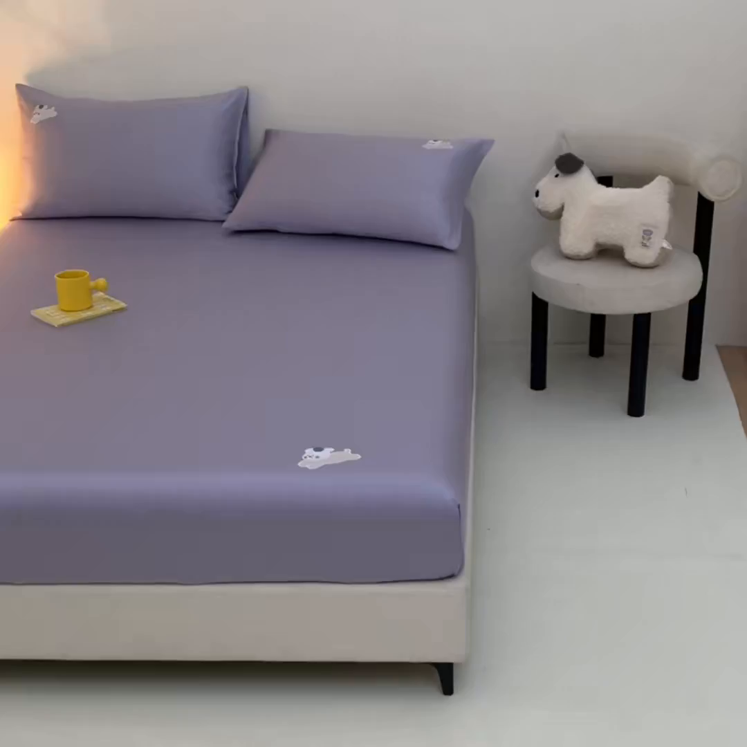 91家纺网 家纺一手货源 找家纺 DC 2026新款莱赛尔天丝卡通刺绣单品床笠 风信紫