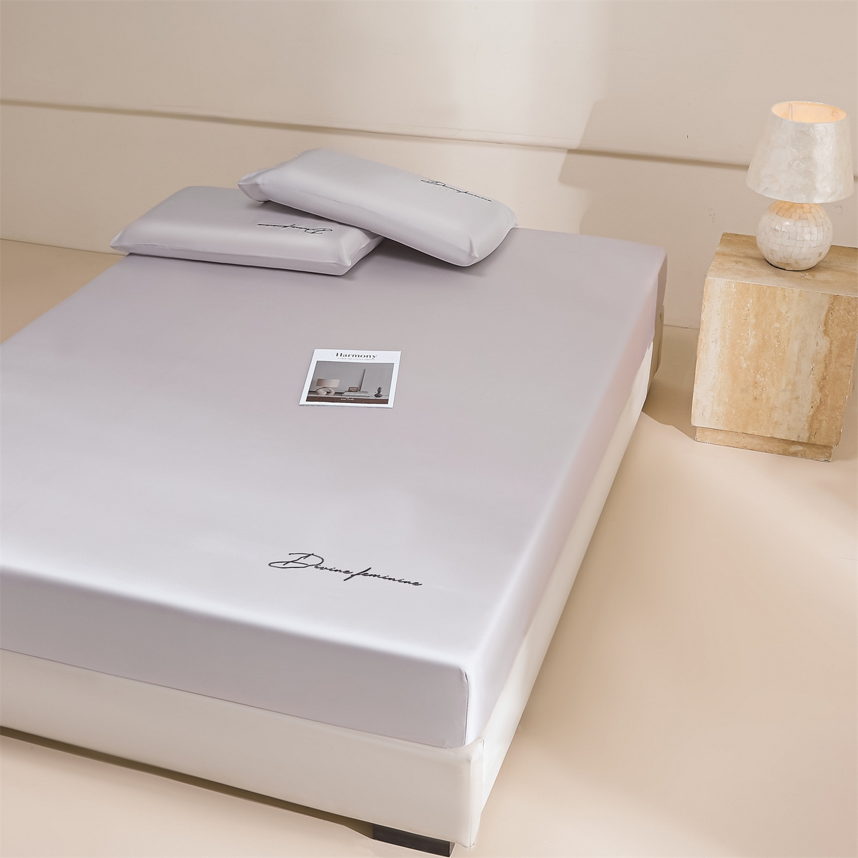 91家纺网 家纺一手货源 找家纺 DC 2026新款莱赛尔天丝轻奢刺绣单品床笠 流沙灰