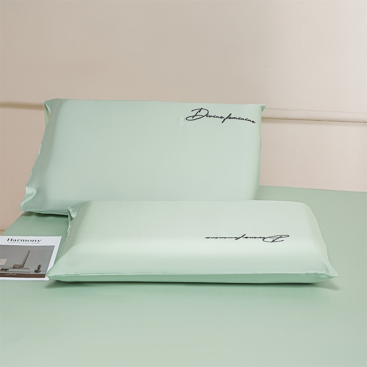 91家纺网 家纺一手货源 找家纺 DC 2026新款莱赛尔天丝轻奢刺绣单品床笠 亚丁绿