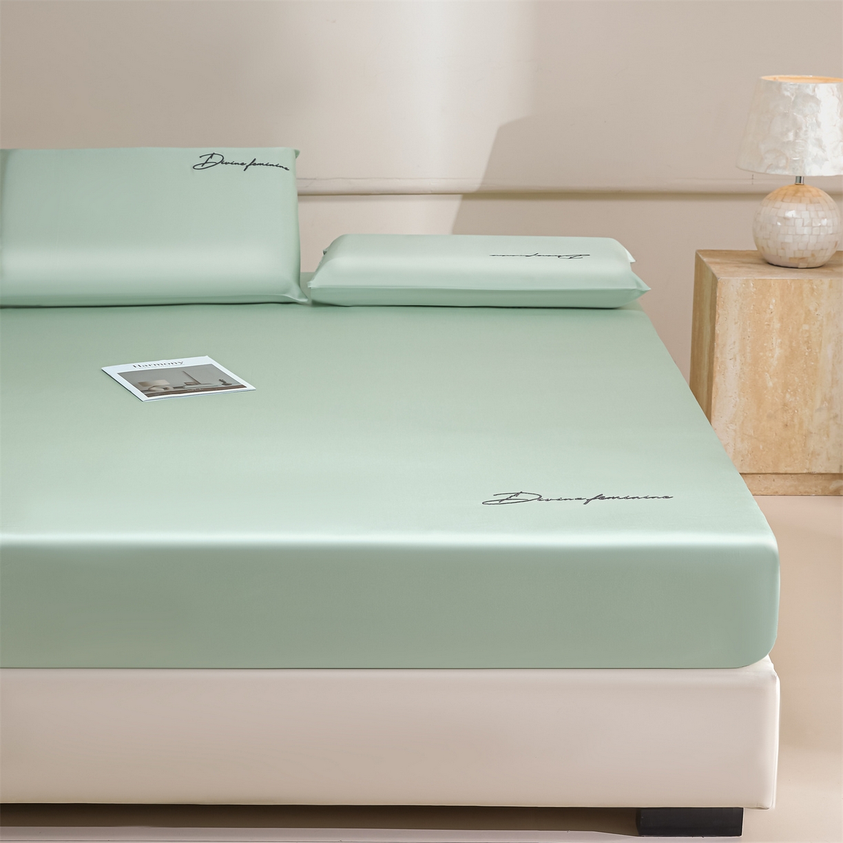 91家纺网 家纺一手货源 找家纺 DC 2026新款莱赛尔天丝轻奢刺绣单品床笠 亚丁绿