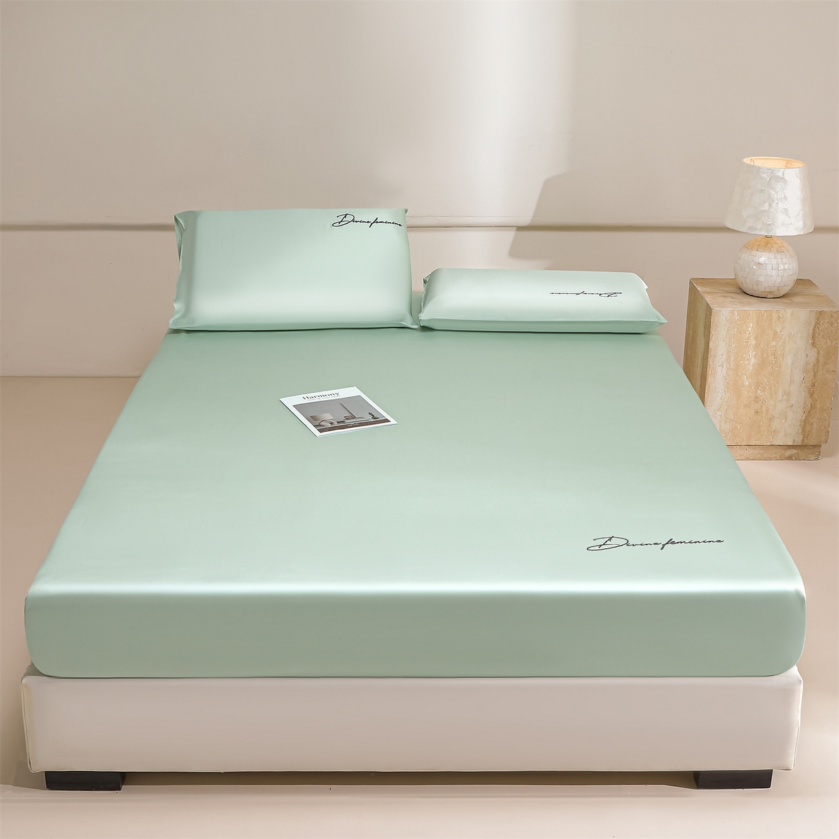 91家纺网 家纺一手货源 找家纺 DC 2026新款莱赛尔天丝轻奢刺绣单品床笠 亚丁绿