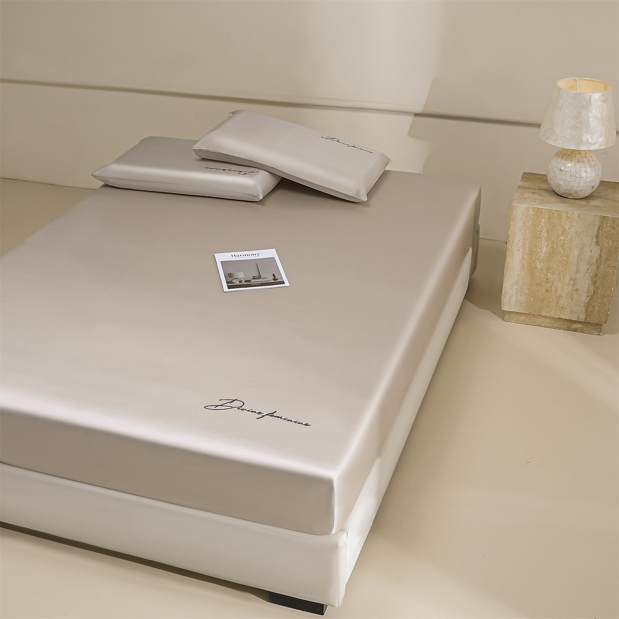 91家纺网 家纺一手货源 找家纺 DC 2026新款莱赛尔天丝轻奢刺绣单品床笠 浅茶