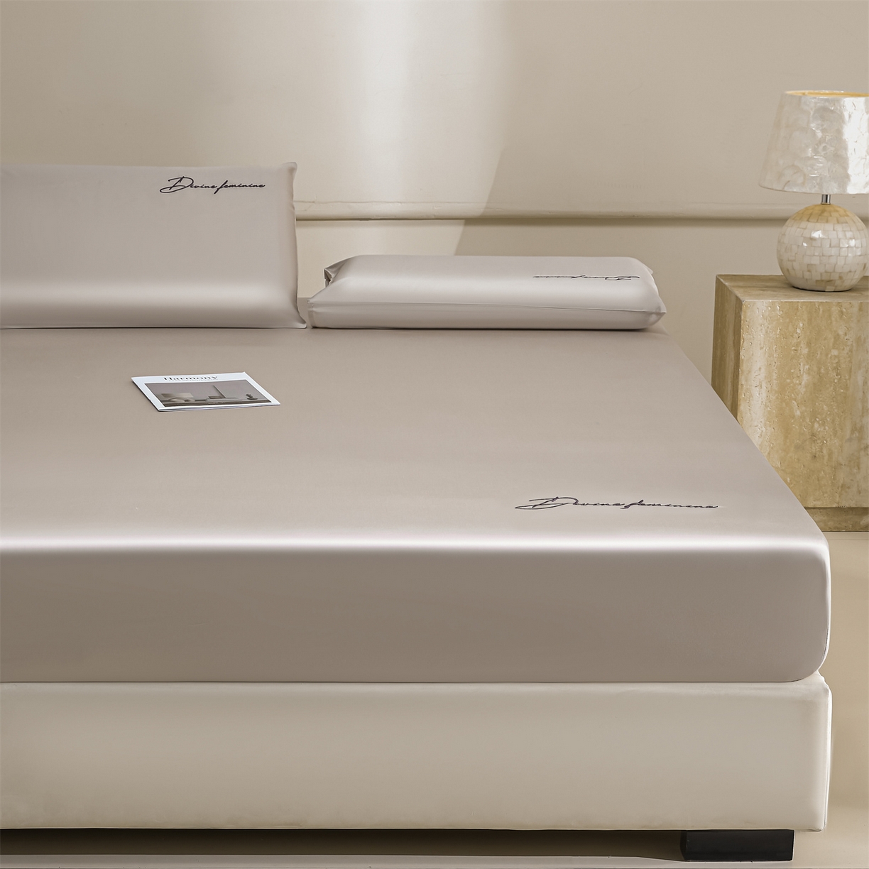 91家纺网 家纺一手货源 找家纺 DC 2026新款莱赛尔天丝轻奢刺绣单品床笠 浅茶