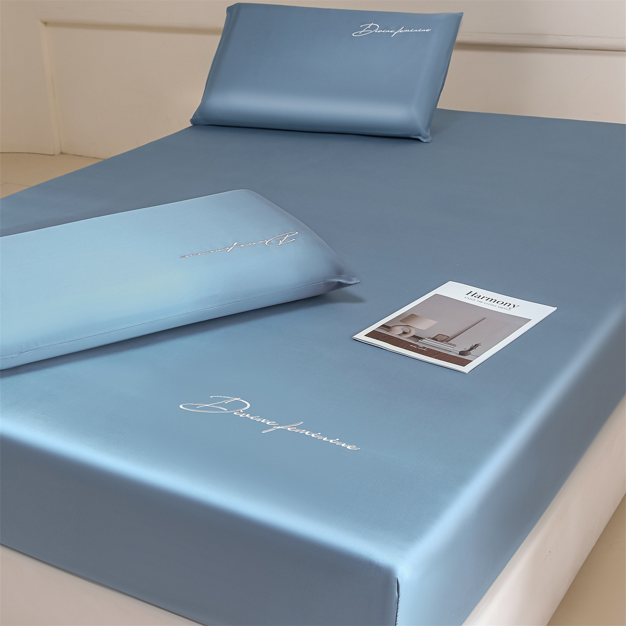 91家纺网 家纺一手货源 找家纺 DC 2026新款莱赛尔天丝轻奢刺绣单品床笠 梵高蓝