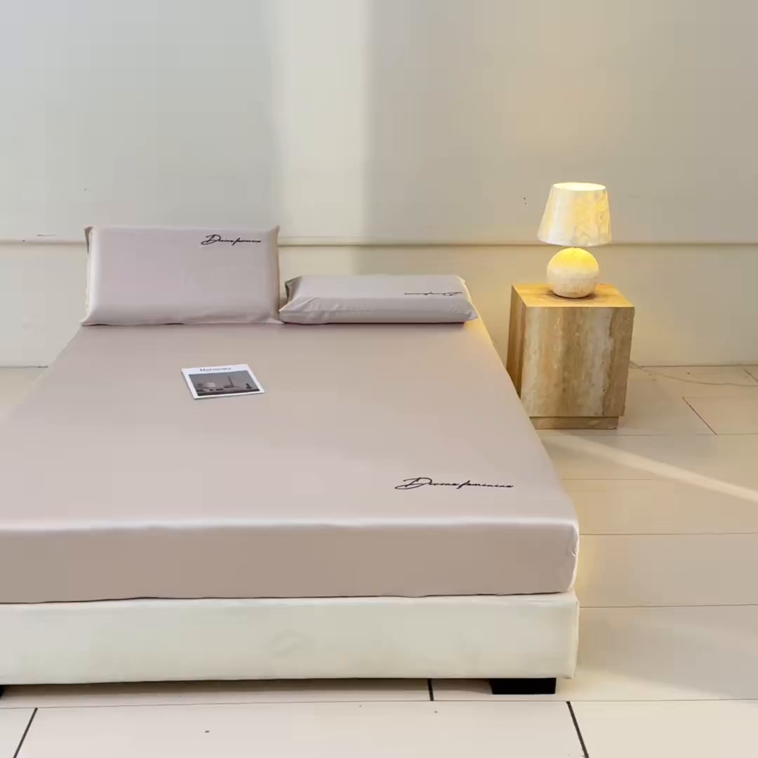 91家纺网 家纺一手货源 找家纺 DC 2026新款莱赛尔天丝轻奢刺绣单品床笠 浅茶