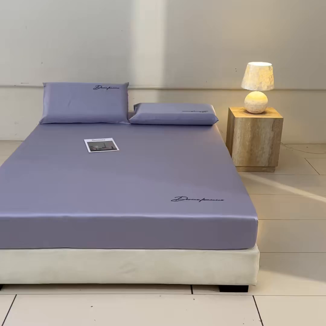 91家纺网 家纺一手货源 找家纺 DC 2026新款莱赛尔天丝轻奢刺绣单品床笠 风信紫