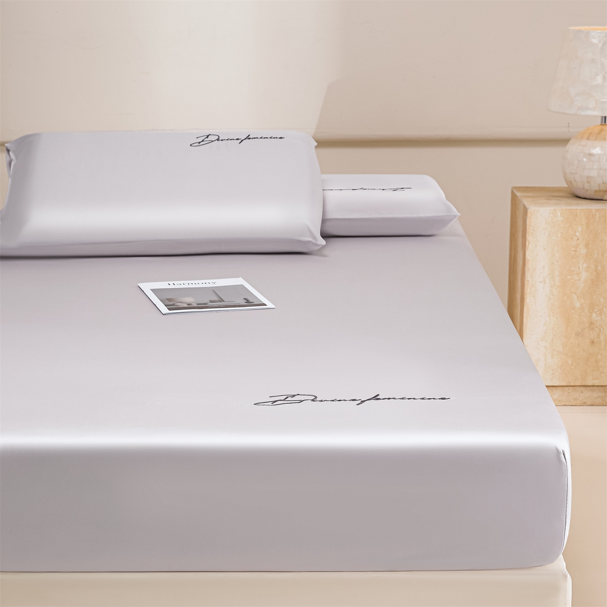 91家纺网 家纺一手货源 找家纺 DC 2026新款莱赛尔天丝轻奢刺绣单品床笠 流沙灰