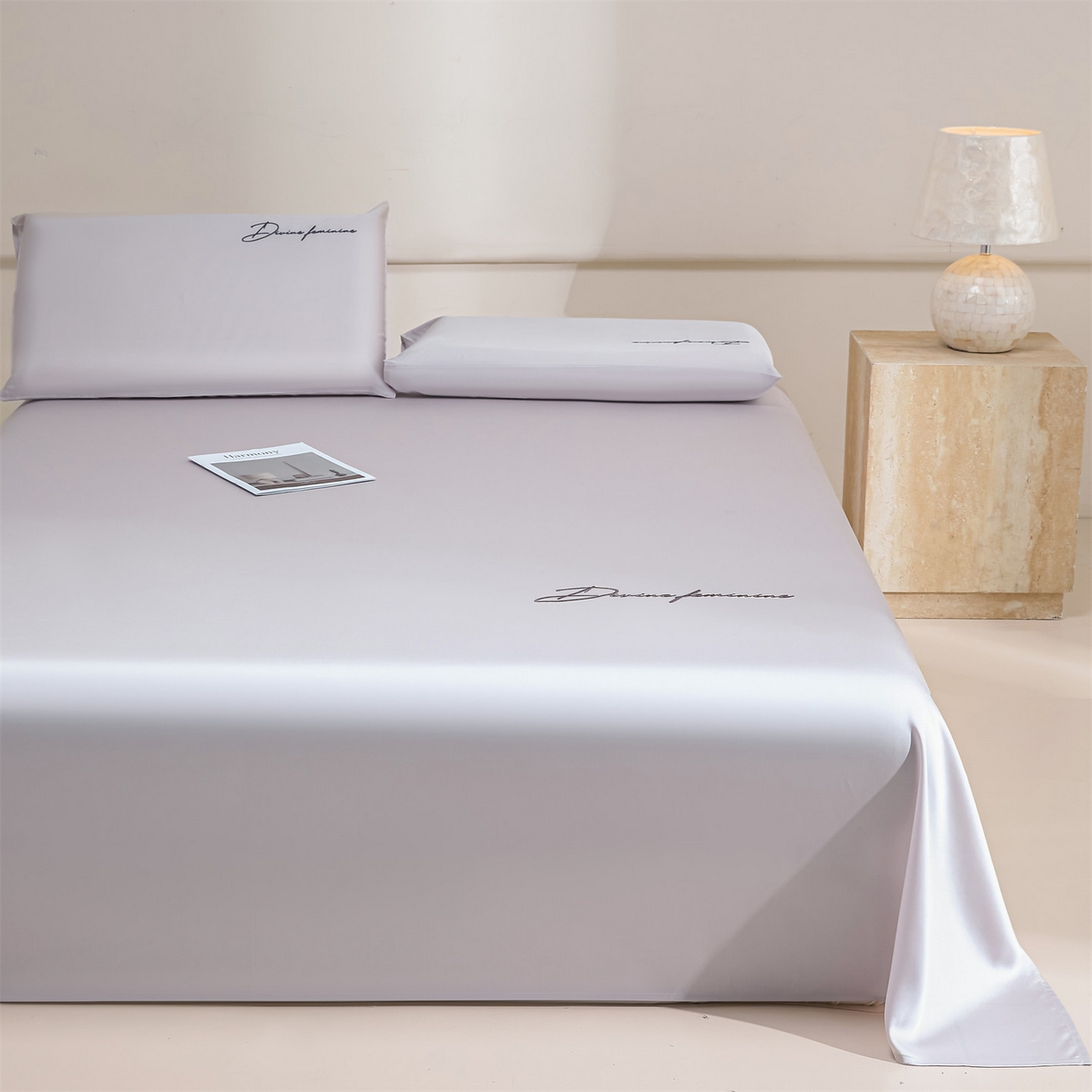 91家纺网 家纺一手货源 找家纺 DC 2026新款莱赛尔天丝轻奢刺绣单品床单 流沙灰