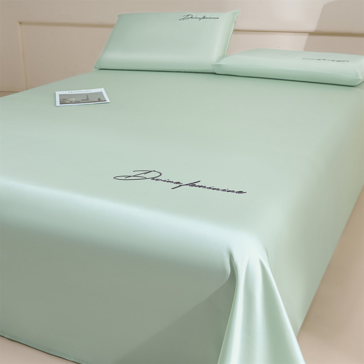 91家纺网 家纺一手货源 找家纺 DC 2026新款莱赛尔天丝轻奢刺绣单品床单 亚丁绿