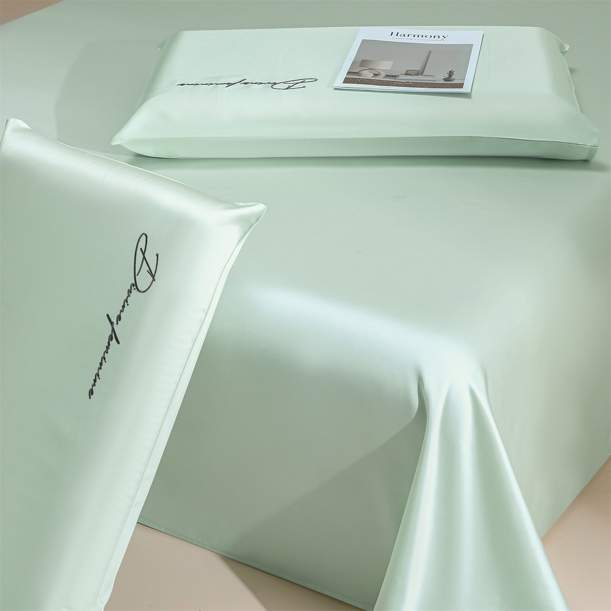 91家纺网 家纺一手货源 找家纺 DC 2026新款莱赛尔天丝轻奢刺绣单品床单 亚丁绿