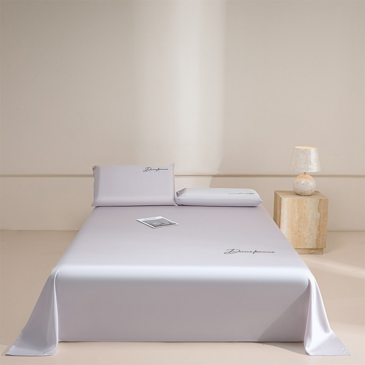 91家纺网 家纺一手货源 找家纺 DC 2026新款莱赛尔天丝轻奢刺绣单品床单 流沙灰