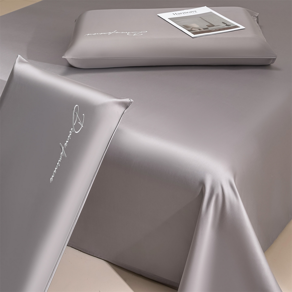 91家纺网 家纺一手货源 找家纺 DC 2026新款莱赛尔天丝轻奢刺绣单品床单 经典灰