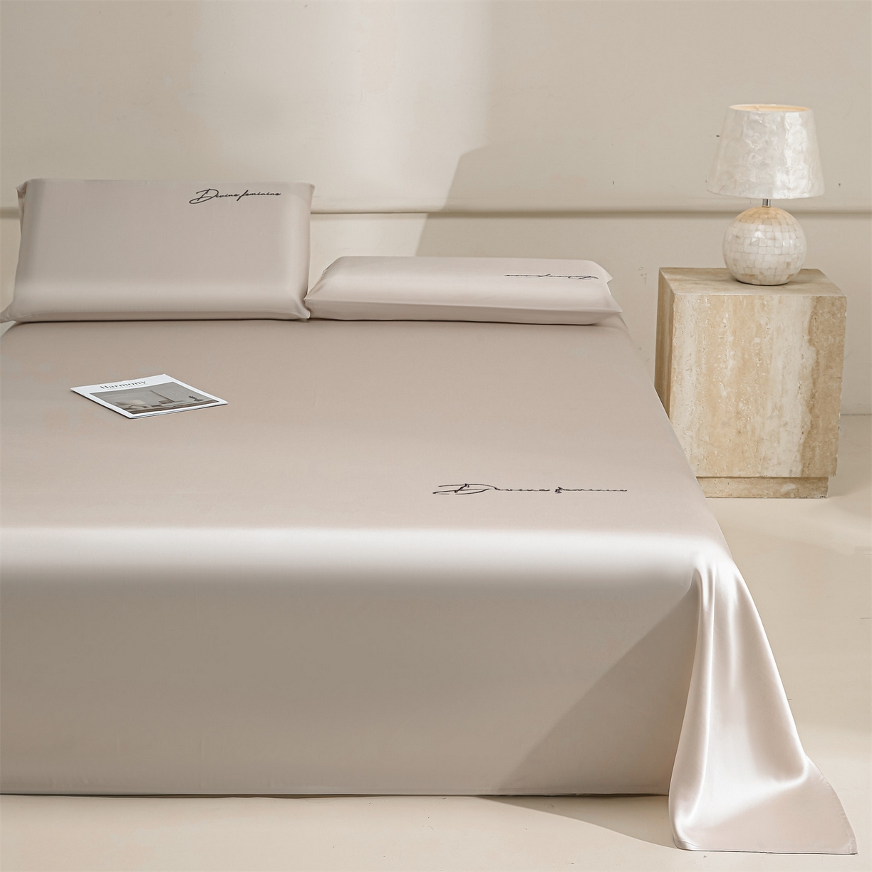 91家纺网 家纺一手货源 找家纺 DC 2026新款莱赛尔天丝轻奢刺绣单品床单 浅茶