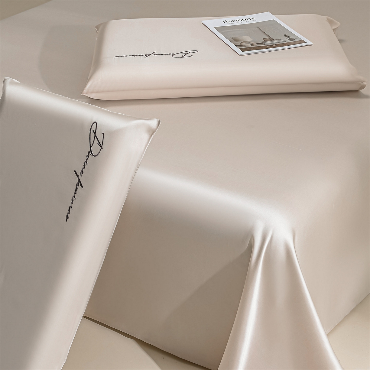 91家纺网 家纺一手货源 找家纺 DC 2026新款莱赛尔天丝轻奢刺绣单品床单 浅茶