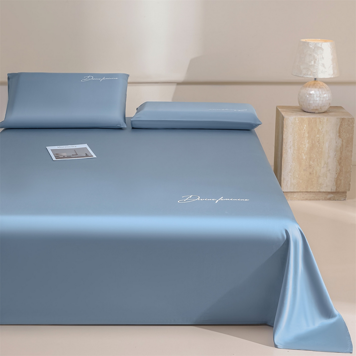 91家纺网 家纺一手货源 找家纺 DC 2026新款莱赛尔天丝轻奢刺绣单品床单 梵高蓝