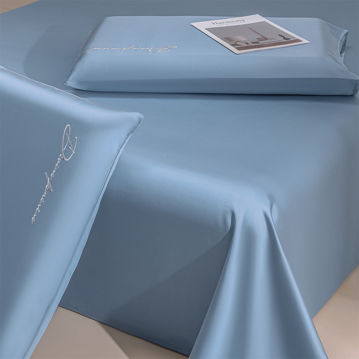 91家纺网 家纺一手货源 找家纺 DC 2026新款莱赛尔天丝轻奢刺绣单品床单 梵高蓝