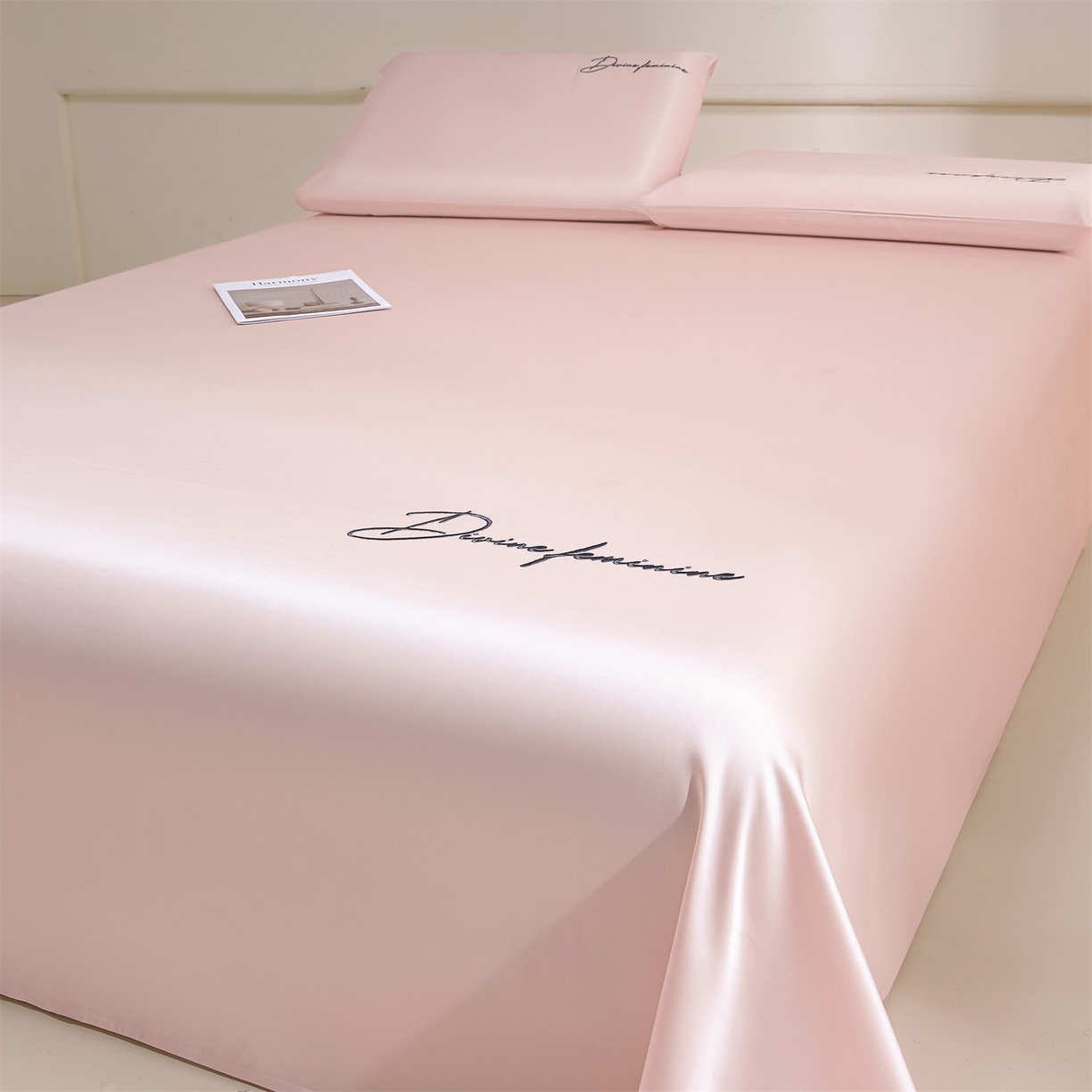 91家纺网 家纺一手货源 找家纺 DC 2026新款莱赛尔天丝轻奢刺绣单品床单 冰雾粉