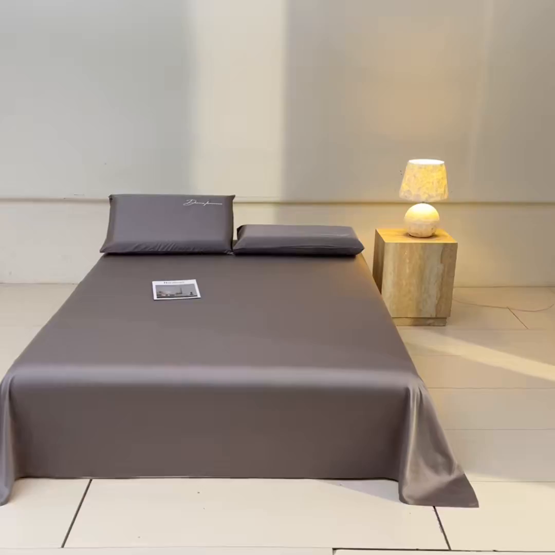 91家纺网 家纺一手货源 找家纺 DC 2026新款莱赛尔天丝轻奢刺绣单品床单 经典灰