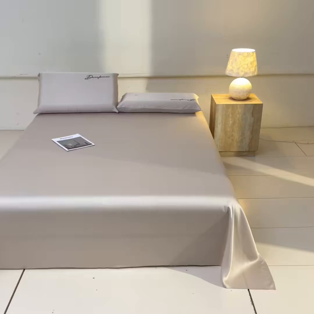 91家纺网 家纺一手货源 找家纺 DC 2026新款莱赛尔天丝轻奢刺绣单品床单 浅茶