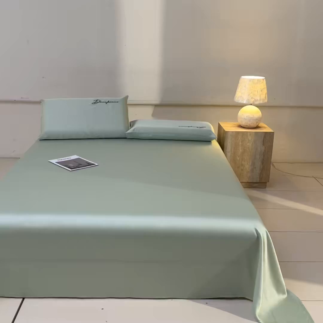 91家纺网 家纺一手货源 找家纺 DC 2026新款莱赛尔天丝轻奢刺绣单品床单 亚丁绿