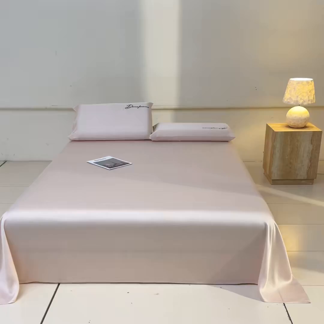 91家纺网 家纺一手货源 找家纺 DC 2026新款莱赛尔天丝轻奢刺绣单品床单 冰雾粉