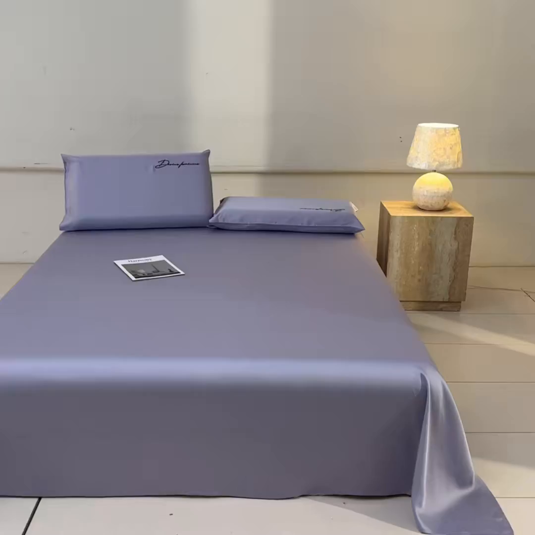 91家纺网 家纺一手货源 找家纺 DC 2026新款莱赛尔天丝轻奢刺绣单品床单 风信紫