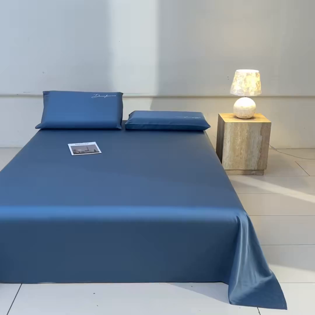 91家纺网 家纺一手货源 找家纺 DC 2026新款莱赛尔天丝轻奢刺绣单品床单 梵高蓝