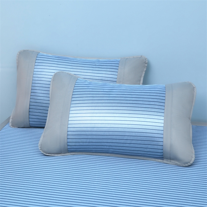 91家纺网 家纺一手货源 找家纺 航途席业 2026新款抗菌冰凉席饼干条纹无纺布凉席席子 素夏 静谧蓝