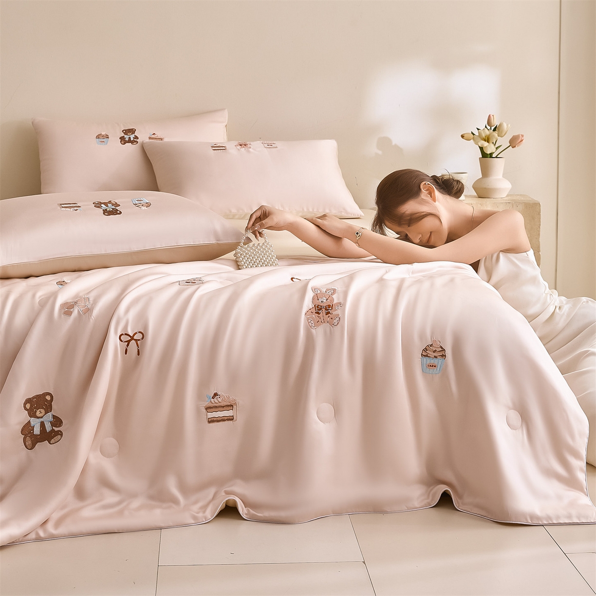 91家纺网 家纺一手货源 找家纺 （总）DC 2026新款A类兰精天丝麻绳平绣系列夏被四件套