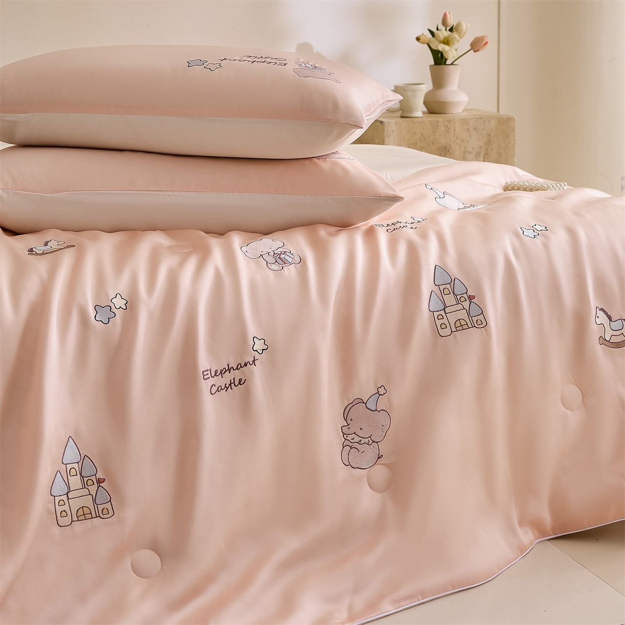 91家纺网 家纺一手货源 找家纺 （总）DC 2026新款A类兰精天丝麻绳平绣系列夏被四件套