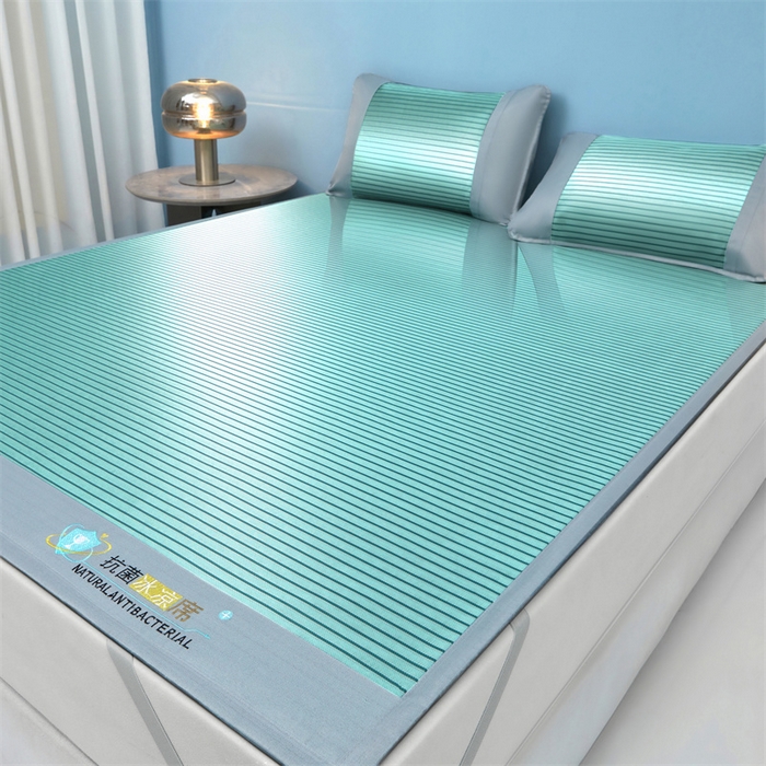 91家纺网 家纺一手货源 找家纺 航途席业 2026新款抗菌冰凉席饼干条纹无纺布凉席席子 素夏 薄荷绿