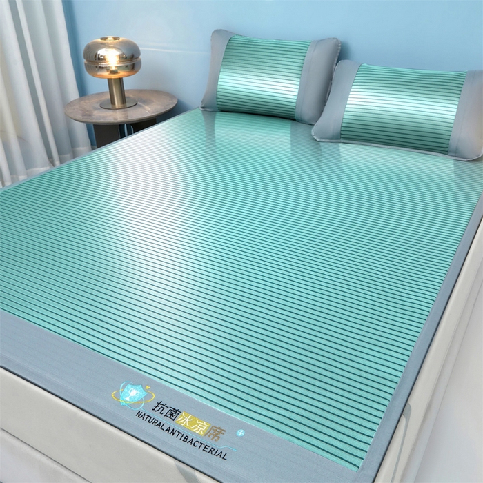 91家纺网 家纺一手货源 找家纺 航途席业 2026新款抗菌冰凉席饼干条纹无纺布凉席席子 素夏 薄荷绿